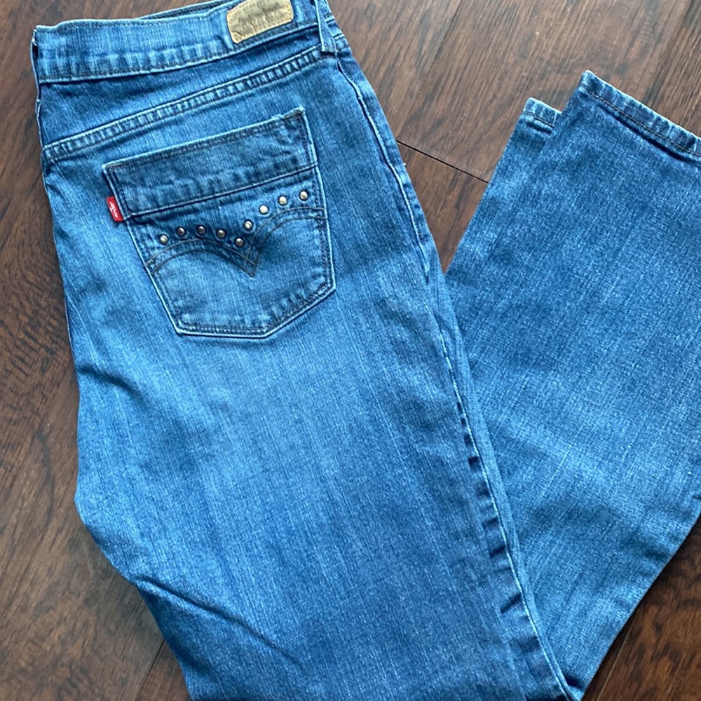 Levis 515 Womens Jeans 14 S/C Blue Boot Cut Stretch Med Wash Studded